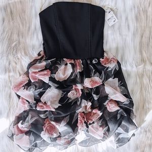 COPY - JT Mini Strapless Dress Black with Rose Pr…